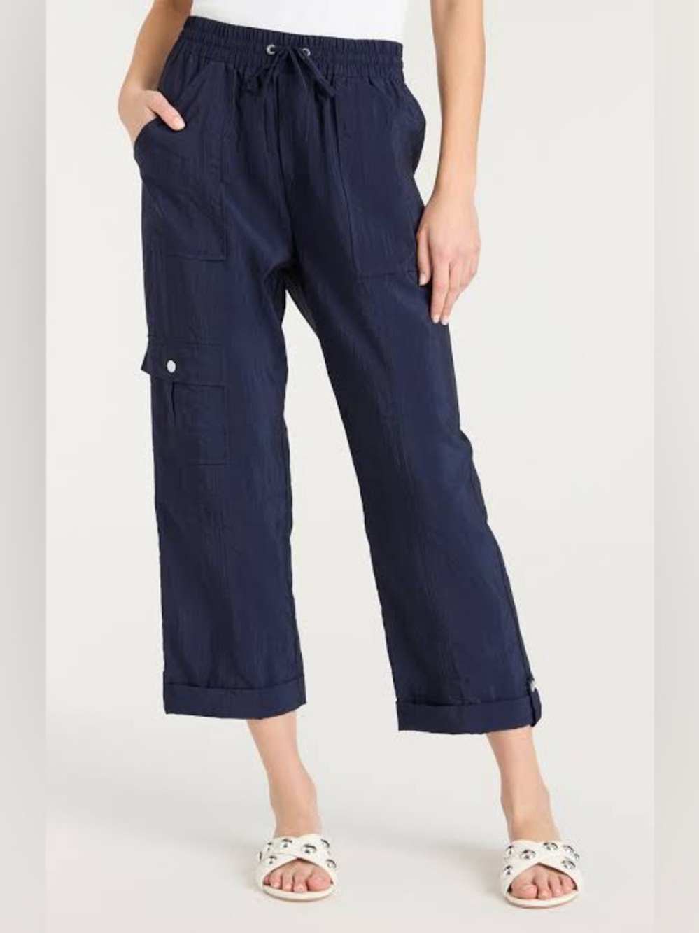 Cinq à Sept marlease cargo navy blue crop pant w/ drawstring elastic waist
